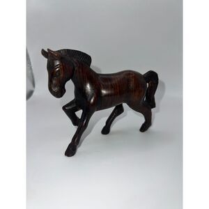 VTG Dark Wood Hand Carved Prancing Horse Figure 4" Western Core Country‎ Decor